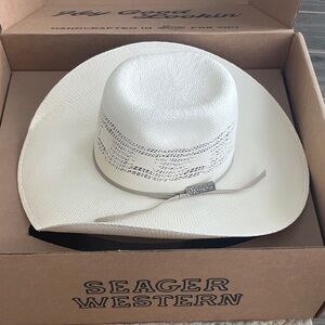 Seager Western Men’s White Straw Cowboy Hat with Band
